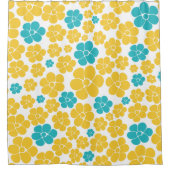 花のパターン – ターコイズと黄色 シャワーカーテン (正面)