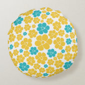 花のパターン – ターコイズと黄色 ラウンドクッション (裏面)