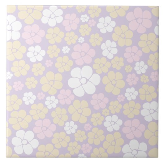 花のパターン – パステルピンク、黄、紫 タイル (正面)