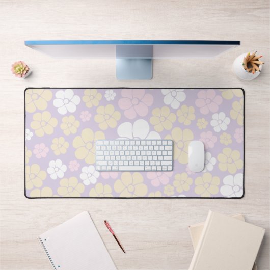 花のパターン – パステルピンク、黄、紫 デスクマット (オフィス1)
