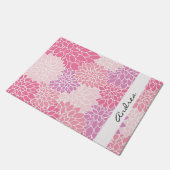 花のパターン,ピンクのダリア花,あなたの名前 ドアマット (アングル)