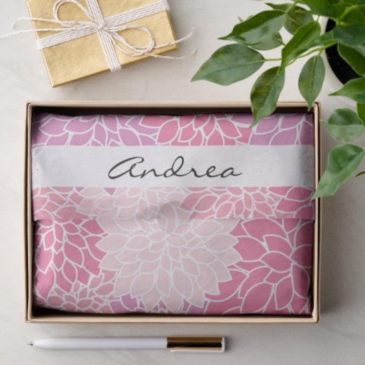 花のパターン,ピンクのダリア花,あなたの名前 薄葉紙 (ギフト)