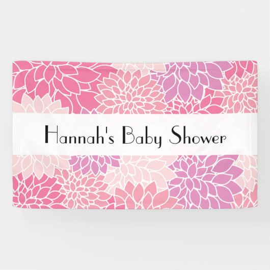 花のパターン，ピンクのダリア，赤ちゃんシャワー 横断幕 (横)