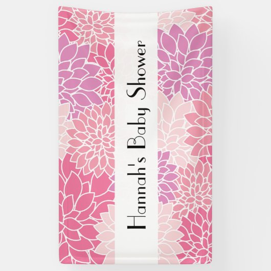 花のパターン，ピンクのダリア，赤ちゃんシャワー 横断幕 (縦)