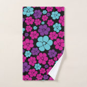 花のパターン – ピンク、紫、青、黒 バスタオルセット (ハンドタオル)