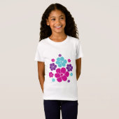花のパターン – ピンク、紫、青、黒 Tシャツ (正面フル)