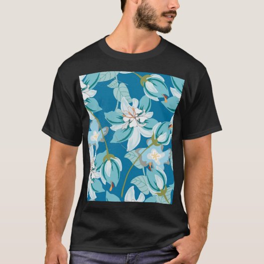 花のパターン、多用途の花のデザイン。 Tシャツ (正面)