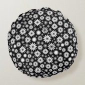 花のパターン – 白と黒 ラウンドクッション (裏面)