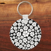 花のパターン – 白（黒） キーホルダー (正面)