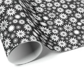花のパターン – 白（黒） ラッピングペーパー (ロールコーナー)