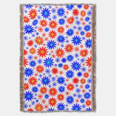 花のパターン – 赤、黄、白の青 スローブランケット (正面縦)