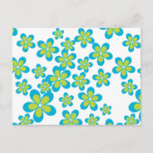 花のパターン，青い花，緑の花 ポストカード (正面)