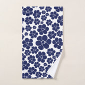 花のパターン – 青と白 バスタオルセット (ハンドタオル)