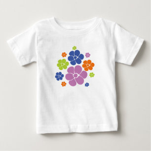 花のパターン – 青、オレンジ、紫、緑 ベビーTシャツ