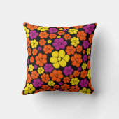 花のパターン – 黒、ピンク、オレンジ、黄色 クッション (裏面)