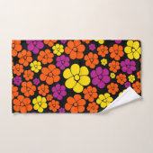 花のパターン – 黒、ピンク、オレンジ、黄色 バスタオルセット (ハンドタオル)