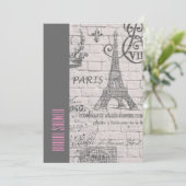 花のパリエッフェル塔のヴィンテージのブライダルシャワー 招待状 (スタンド正面)