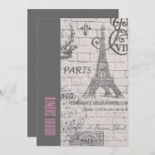 花のパリエッフェル塔のヴィンテージのブライダルシャワー 招待状 (正面/裏面)