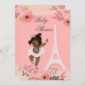 花のパリエッフェル塔の民族のバレリーナのシャワー 招待状 (正面/裏面)