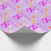 花のパーソナライズされた紫のピンクの8歳の誕生日 ラッピングペーパー (角)