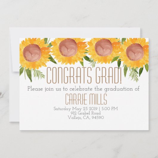 花のヒマワリの写真の卒業の招待 招待状 (裏面)