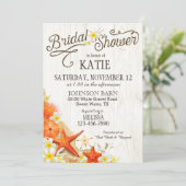 花のビーチおよび貝殻の素朴なブライダルシャワー 招待状 (スタンド正面)