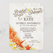 花のビーチおよび貝殻の素朴なブライダルシャワー 招待状 (正面/裏面)