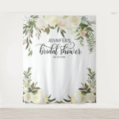 花のピンクとアイボリーのウェディングシャワー フォトバックドロップ タペストリー (正面)