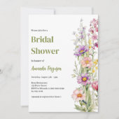 花のピンクと紫のブライダルシャワー 招待状 (正面)