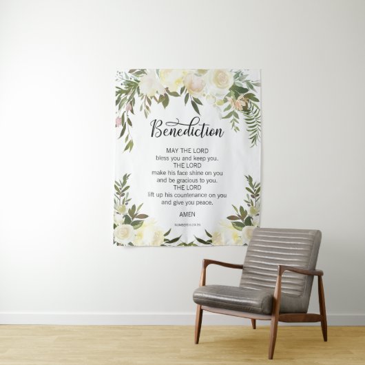 花のピンクのアイボリーの祈りの言葉教会結婚式の背景幕 タペストリー (インサイチュ)