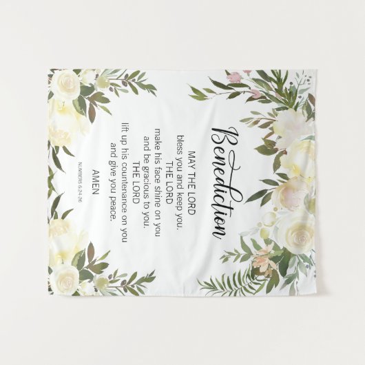 花のピンクのアイボリーの祈りの言葉教会結婚式の背景幕 タペストリー (正面(横))