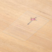 花のピンクのゴールドローズクロス女の子の洗礼 アクリル招待状 (レイダウン)