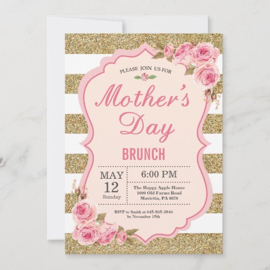 花のピンクのシャクヤクの母の日のブランチの招待状 招待状 (正面)