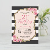 花のピンクのシャクヤクの第21誕生日のパーティの招待状 招待状 (スタンド正面)