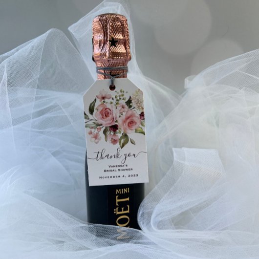 花のピンクのバラのブライダルシャワー ギフトタグ