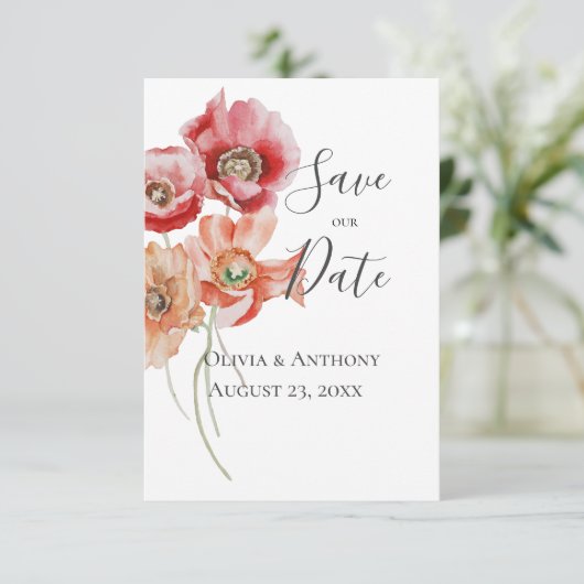 花のピンクのモダンな結婚式のSave the Date (スタンド正面)