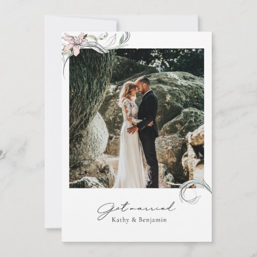 花のピンクのユリの発表カード - フォトカード 案内状 (裏面)