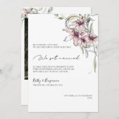 花のピンクのユリの発表カード - フォトカード 案内状 (正面/裏面)