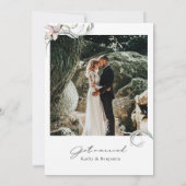 花のピンクのユリの発表カード - 写真カード 案内状 (裏面)