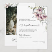 花のピンクのユリの発表カード - 写真カード 案内状 (正面/裏面)