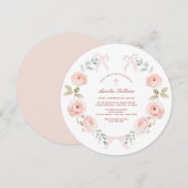 花のピンクのリース 洗礼 招待状 (正面/裏面)