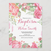 花のピンクの女の子の洗礼の招待状 招待状 (正面/裏面)