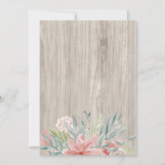 花のピンクの灰色の木製のひもはSweet sixteenをつけます 招待状 (裏面)