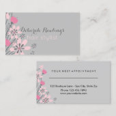 花のピンクの灰色|の美容師のアポイントメント 予約カード (正面/裏面)