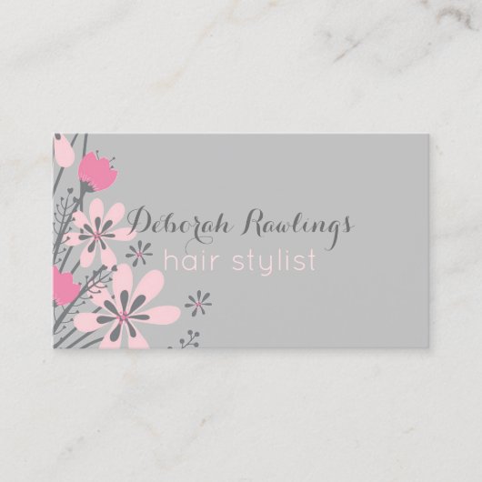 花のピンクの灰色|の美容師のアポイントメント 予約カード (正面)