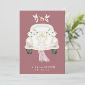 花のピンクの結婚式の車 セーブザデート (スタンド正面)