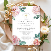 花のピンクの芍薬の少女　宗教　初めての聖体拝領 招待状