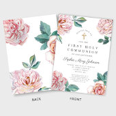 花のピンクの芍薬の少女　宗教　初めての聖体拝領 招待状