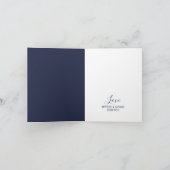 花のピンクの芍薬の植物写真 エレガントなネイビーのタ サンキューカード (内部)