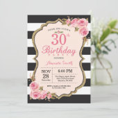 花のピンクの芍薬 30歳の誕生日パーティー招待状 招待状 (スタンド正面)